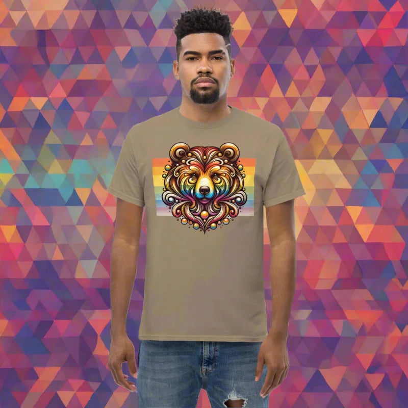 Bear Head On Rainbow Pride Flag Classic T-Shirt - Unisex Classic Short Sleeve T-Shirt - Bear, Doggy styled, LGBTQ