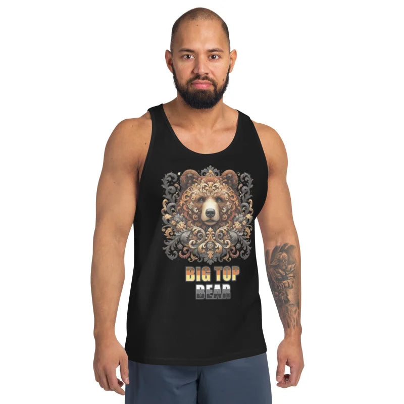 Black tank top with bear face design, perfect for gay bear shirt and dom top bear styles