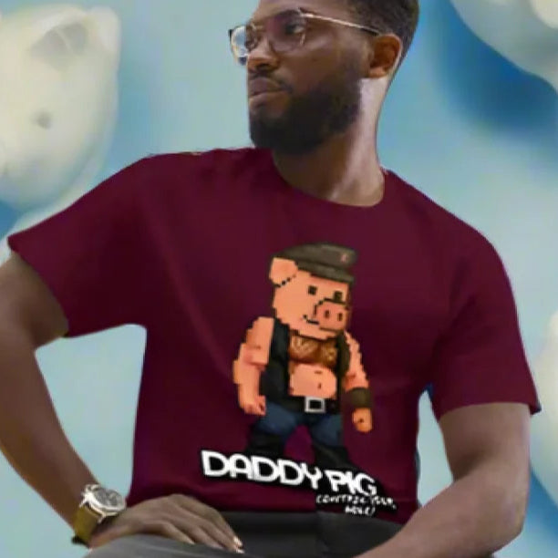 Maroon doggy styled T-shirt with pixelated pig design for Daddy Pig Control Your Hole Classic