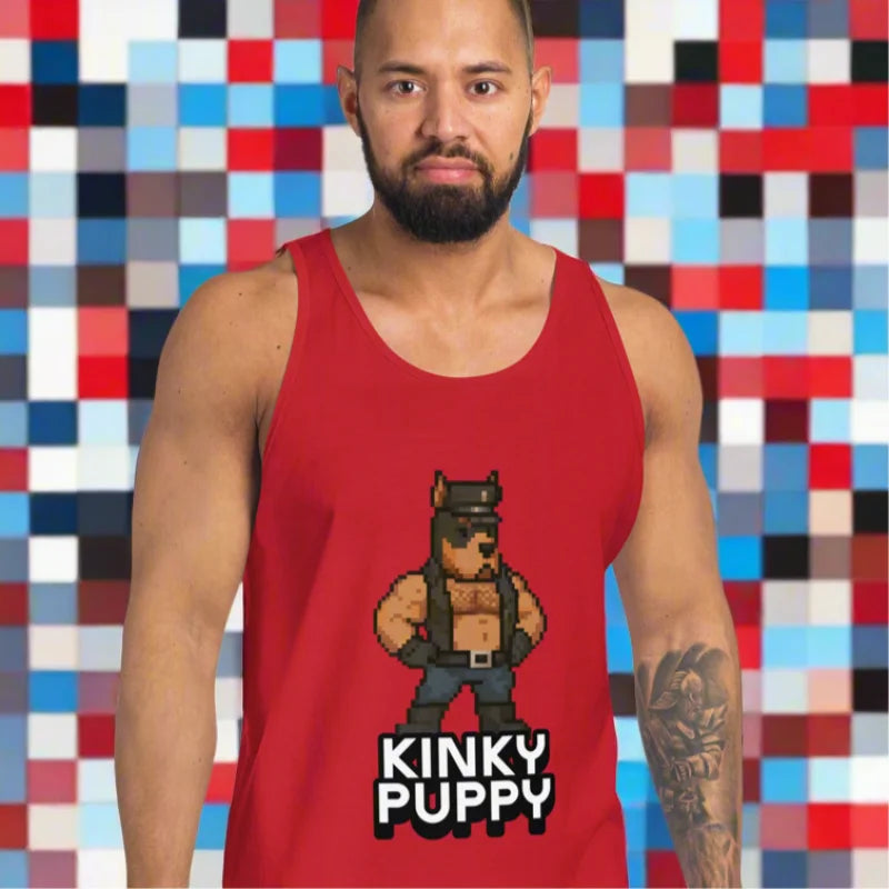 Red tank top with cartoon dog, perfect for doggy styled clothes and pup play outfits
