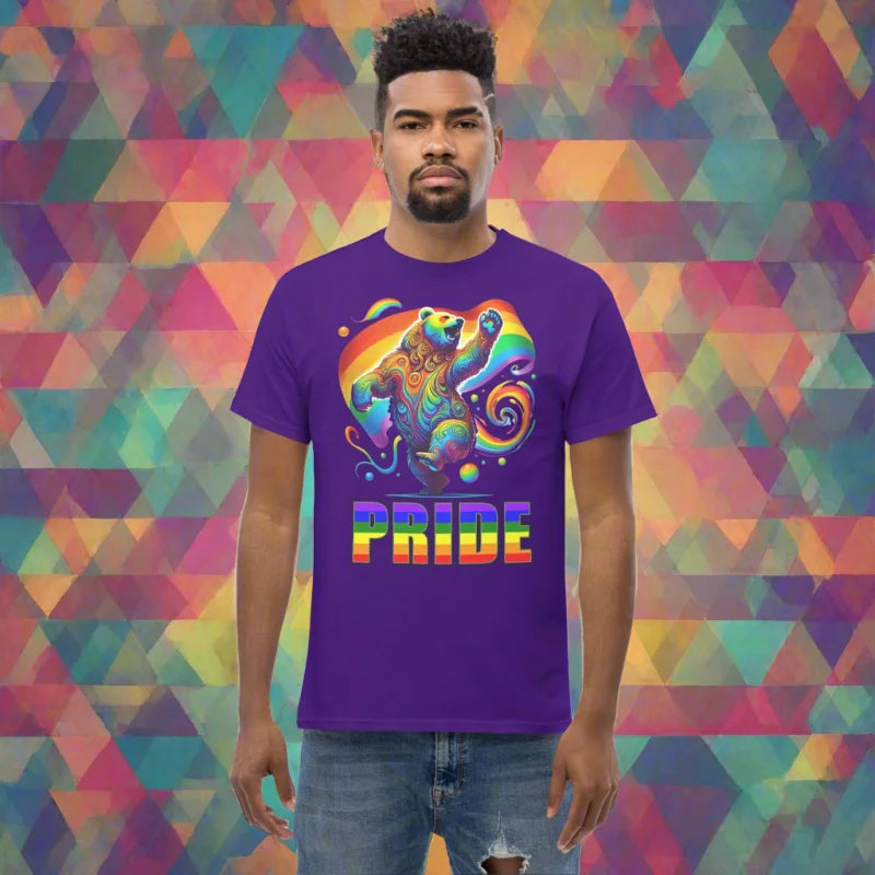 PRIDE Rainbow Dancing Bear Classic T-Shirt - Unisex Classic Short Sleeve T-Shirt - Bear, Doggy styled, LGBTQ + , Men’s