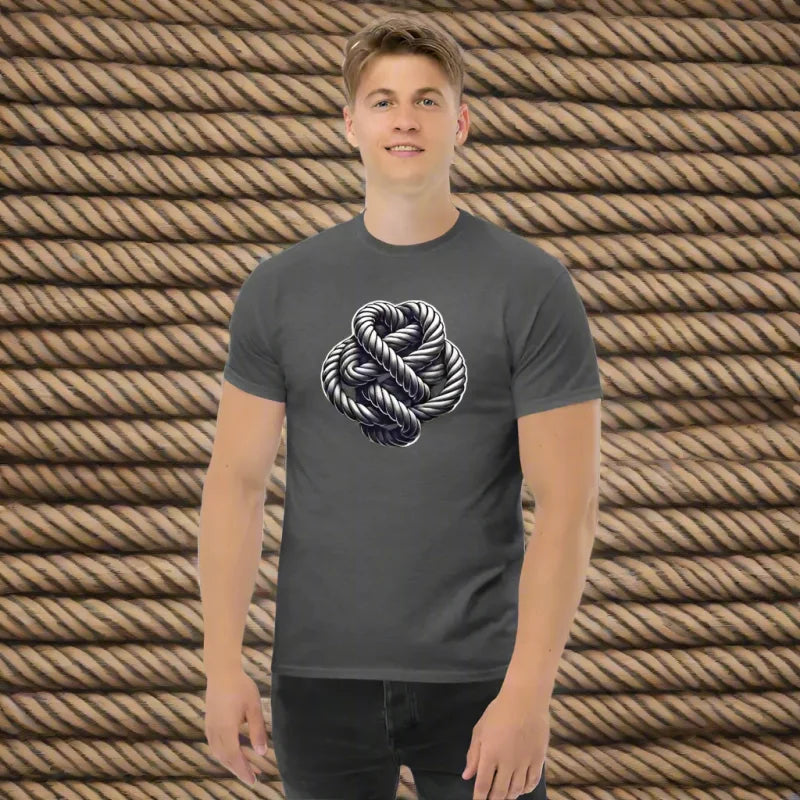 Gray t-shirt featuring a cool Carrick Knot design, perfect as a gay BDSM shirt