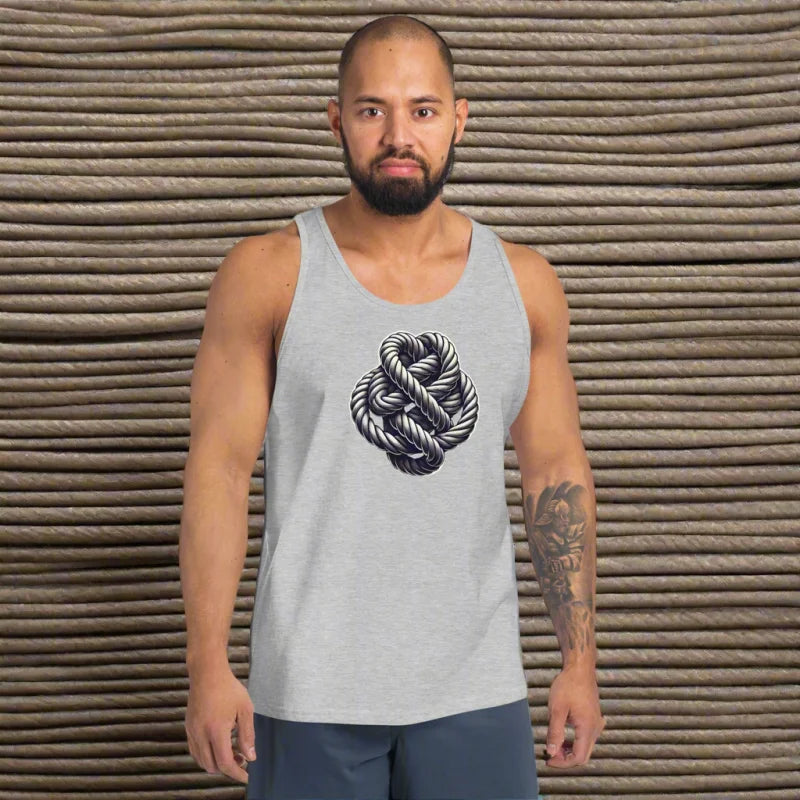 Gray tank top with Carrick Knot Circle design, perfect for doggy styled clothes lovers