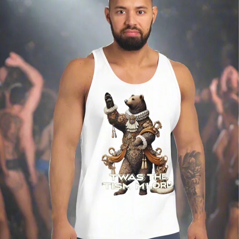 White tank top with bear graphic, perfect for gaymer 8-bit pixel style and doggy styled clothes
