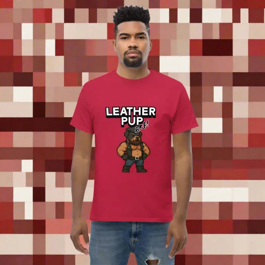 Red 8-Bit Pixel Leather Pup T-Shirt with cartoon doggy styled clothing