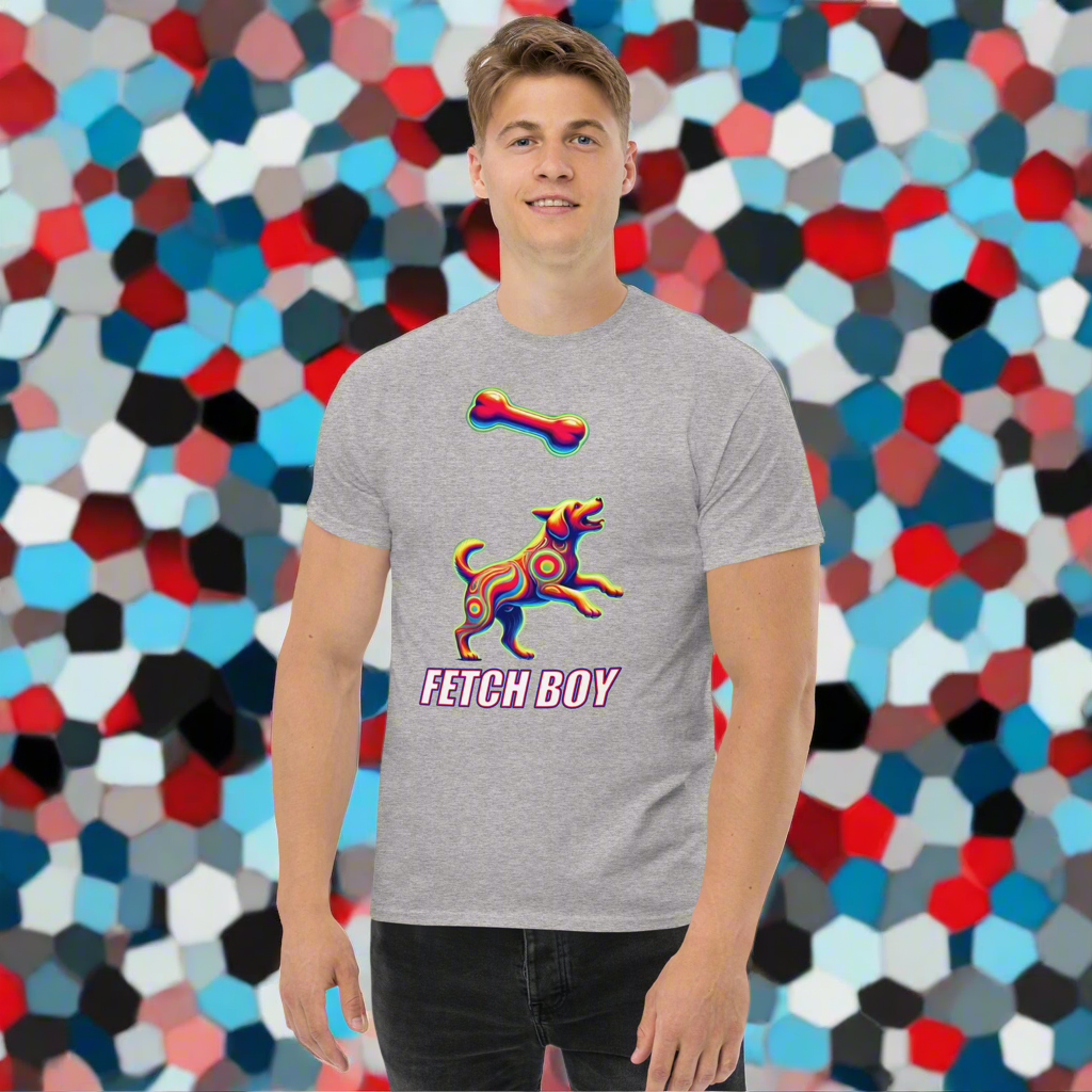 Gray Fetch Boy T-shirt from FETCH BONE, perfect for doggy styled clothes and pup play