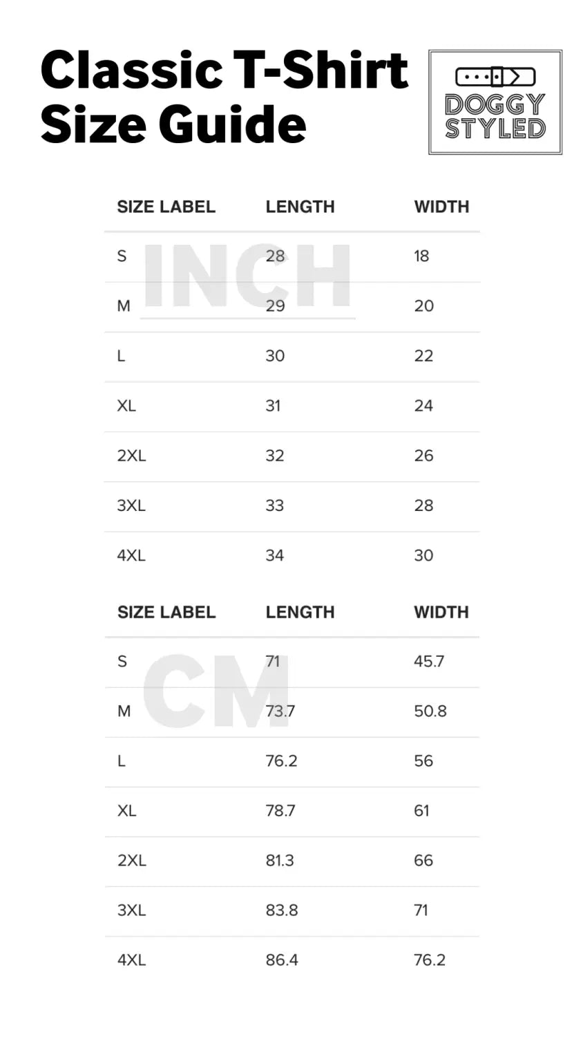 Classic T-Shirt Size Guide