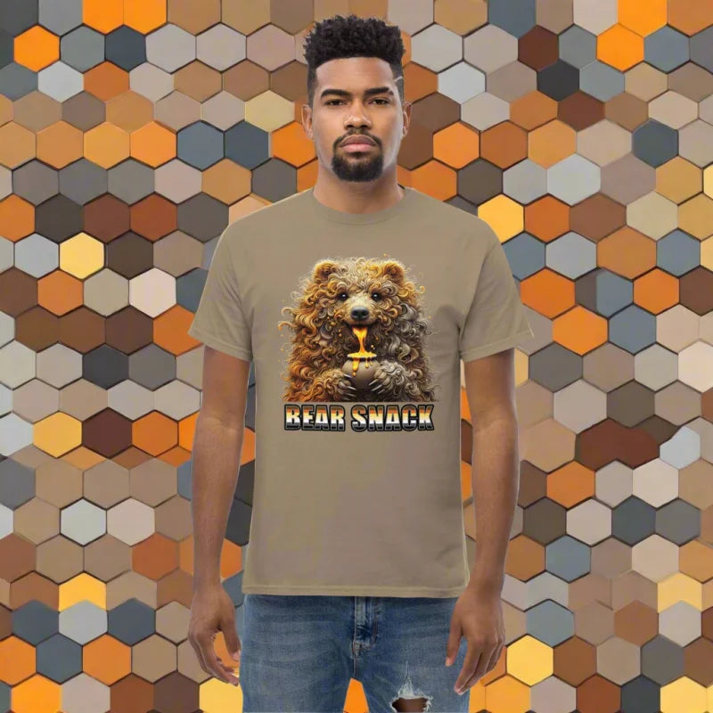 Tan t-shirt with bear graphic, perfect for doggy styled clothes and comfy vibes