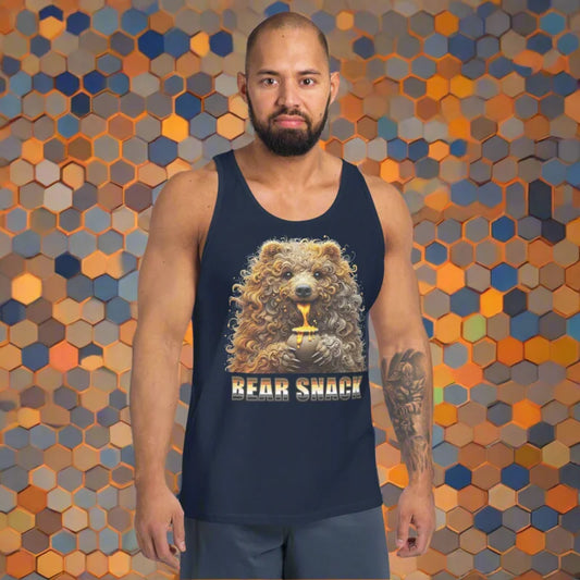 Navy bear graphic tank top from BEAR SNACK, great for doggy styled clothes lovers
