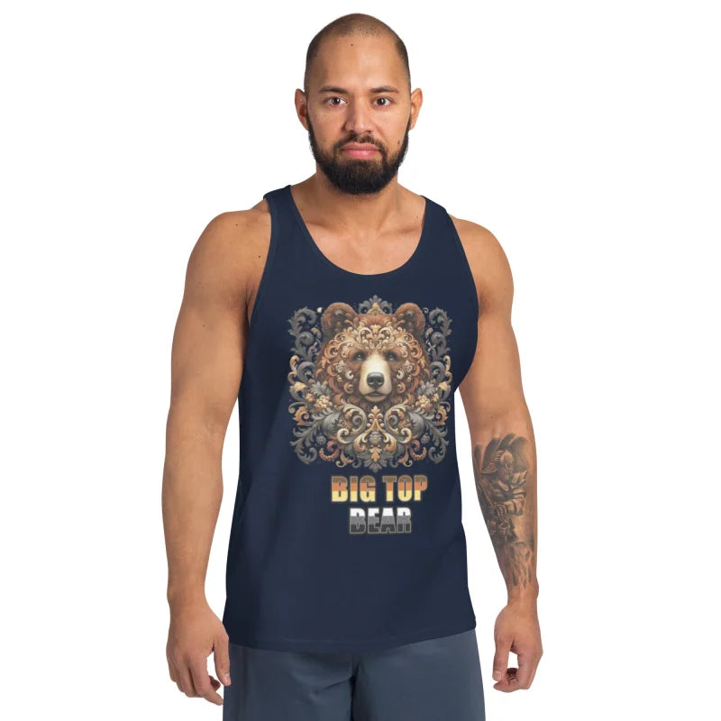 Navy tank top with a bear design perfect for daddy roleplay and gay bear shirt fans