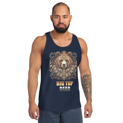 Navy tank top with a bear design perfect for daddy roleplay and gay bear shirt fans