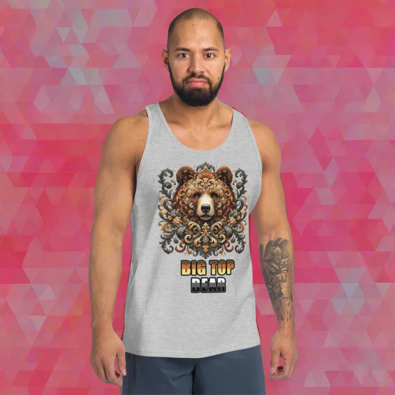 Gray tank top with bear design, perfect for daddy roleplay and gay bear shirt fans