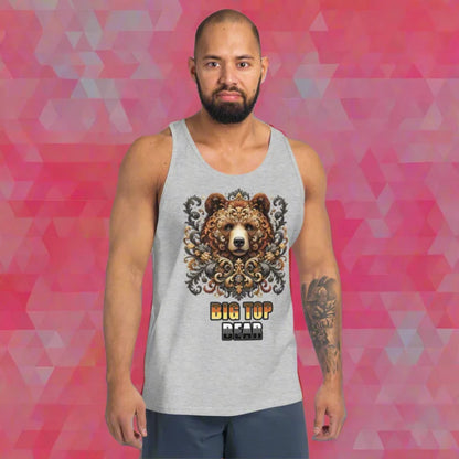 Gray tank top with bear design, perfect for daddy roleplay and gay bear shirt fans