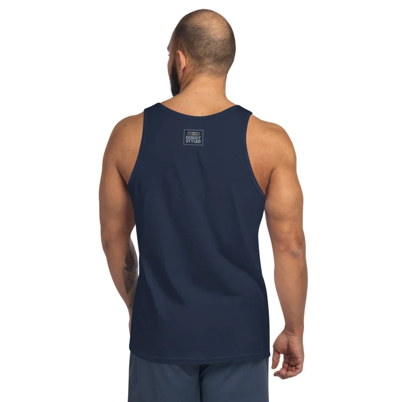 Navy blue tank top from BIG TOP BEAR for daddy roleplay or dom top bear fans, gay bear shirt