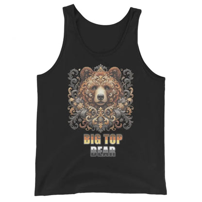Black tank top with bear graphic from BIG TOP BEAR gay bear shirt, perfect for daddy roleplay