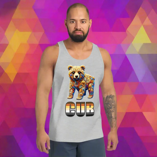 Man rocking a Cub Baby Bear Pride Tank Top celebrating the Cub Bear community