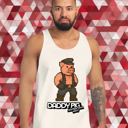 Daddy Pig Control That Hole Tank Top with pixelated pig design, perfect for doggy styled clothes fans