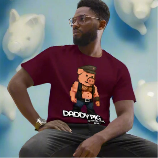 Maroon doggy styled T-shirt with pixelated pig design for Daddy Pig Control Your Hole Classic