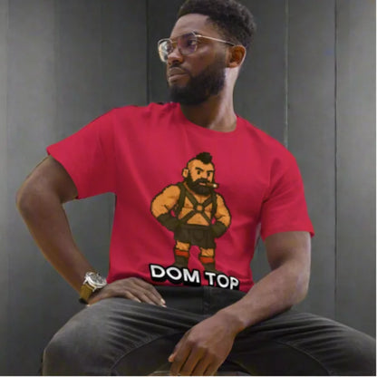 Red T-shirt with cartoon character, perfect gay top T-shirt for Dom enthusiasts