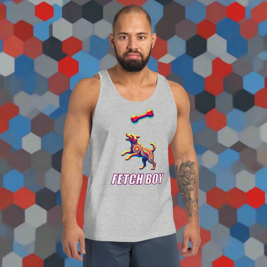 Gray tank top with dog graphic, perfect for pup play and stylish doggy styled clothes