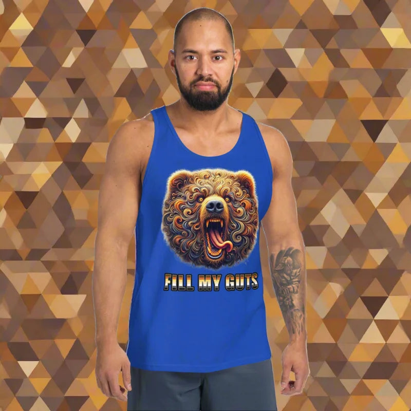 Blue tank top featuring a bear graphic, perfect for fun doggy styled clothes