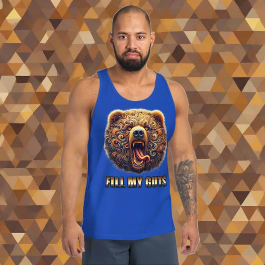 Blue tank top featuring a bear graphic, perfect for fun doggy styled clothes