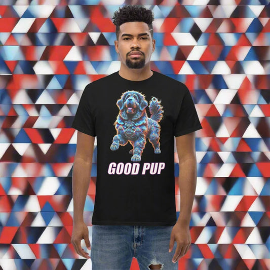 Black t-shirt featuring a fun dog graphic for good pup lovers into doggy styled clothes