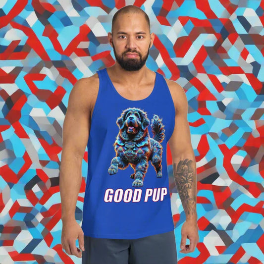 Blue tank top featuring dog graphic, perfect for pup play and doggy styled clothes