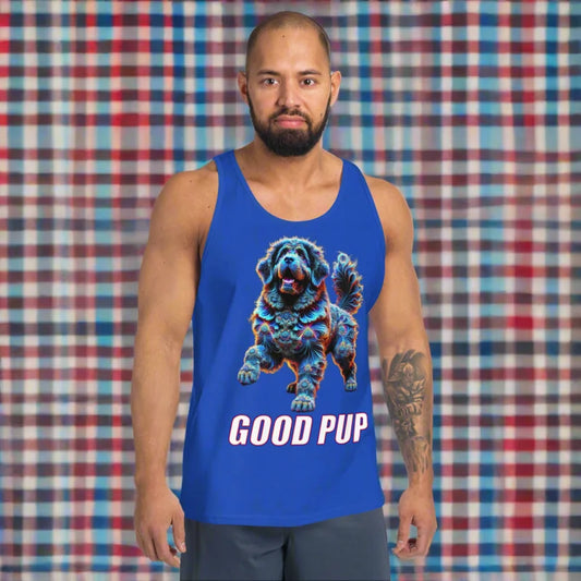 Blue tank top featuring a fun dog graphic, perfect for doggy styled clothes lovers