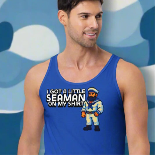 Blue tank top with sailor graphic for doggy styled clothes and pup play fans