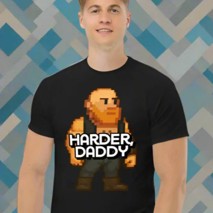 Black Harder Daddy Classic T-Shirt with doggy styled 8-bit pixel cub gaymer design