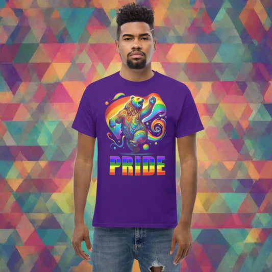 PRIDE Rainbow Dancing Bear Classic T-Shirt - Unisex Classic Short Sleeve T-Shirt - Bear, Doggy styled, LGBTQ + , Men’s