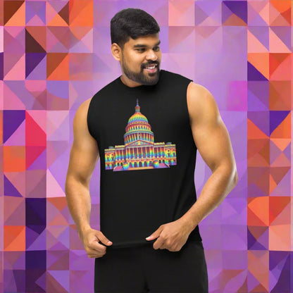 Rainbow Pride Flag Capitol Hill Sleeveless Muscle T-Shirt - Unisex Muscle T-Shirt - Activist, Doggy styled, LGBTQ