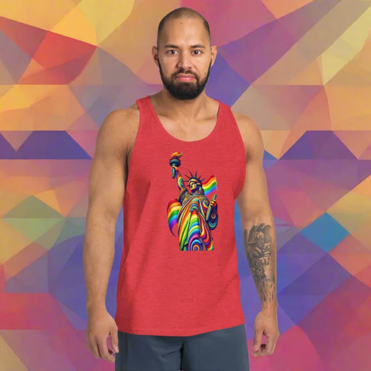Rainbow Pride Flag Statue of Liberty Tank Top - Unisex Tank Top - Activist, Doggy styled, LGBTQ + , Pride, Pride Fetish