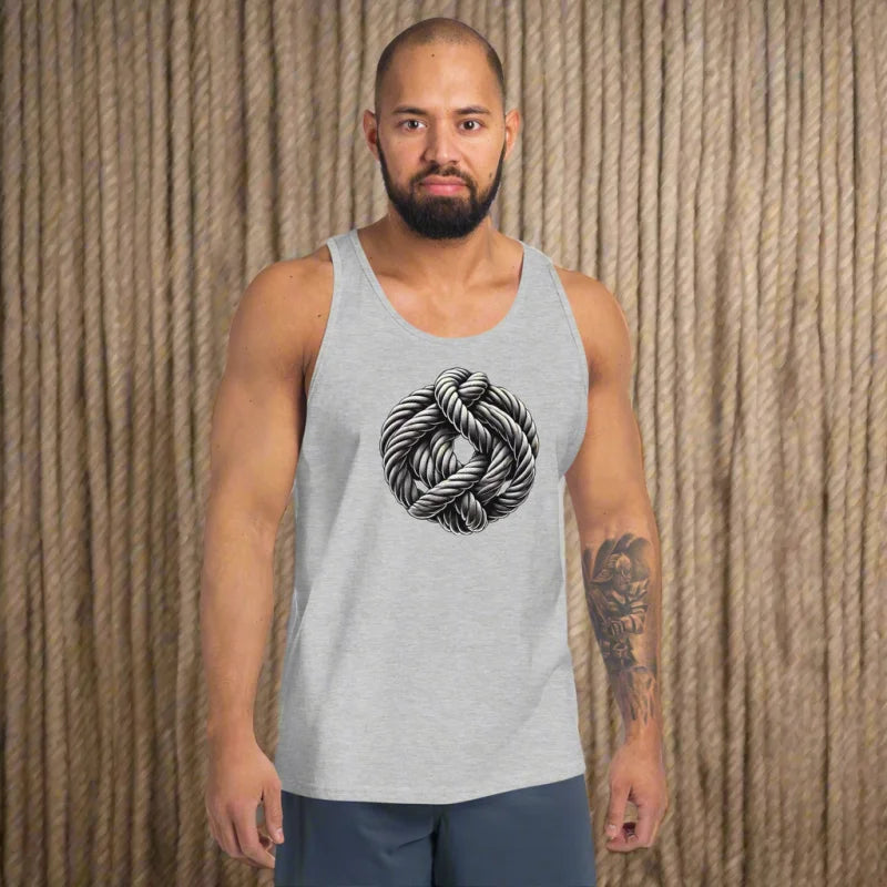 Stylish gray sleeveless muscle t-shirt with unique rope knot design for doggy styled clothes