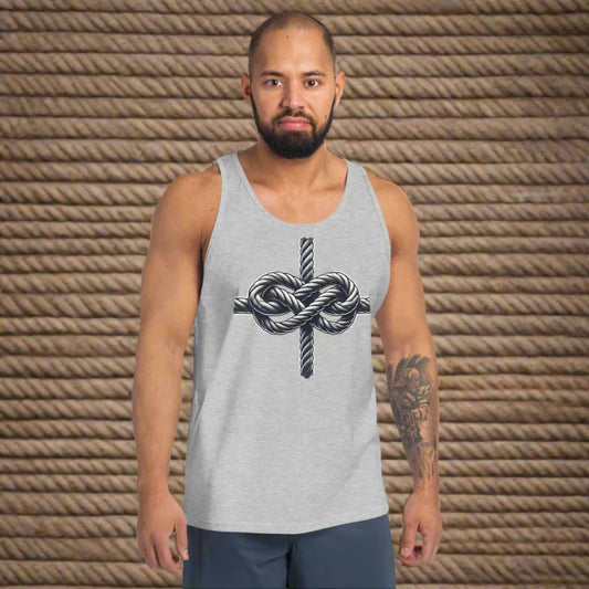 Gray tank top with rope knot design, perfect for doggy styled clothes lovers